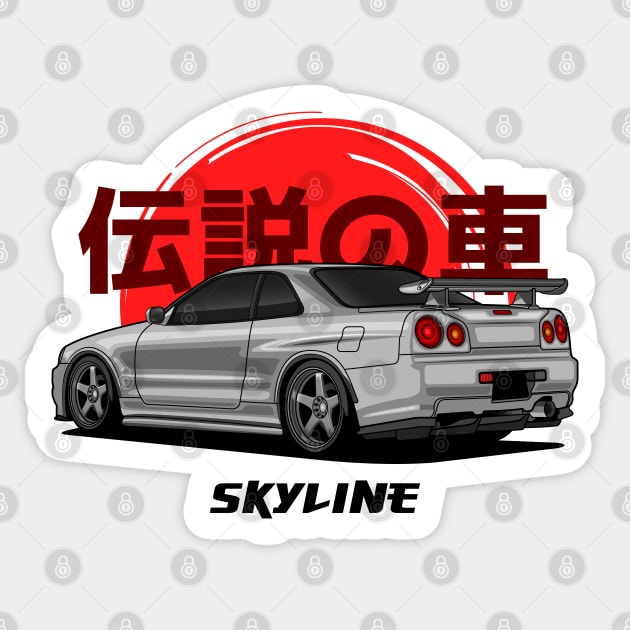 JDM Silver Skyline R34 GTR Sticker by GoldenTuners